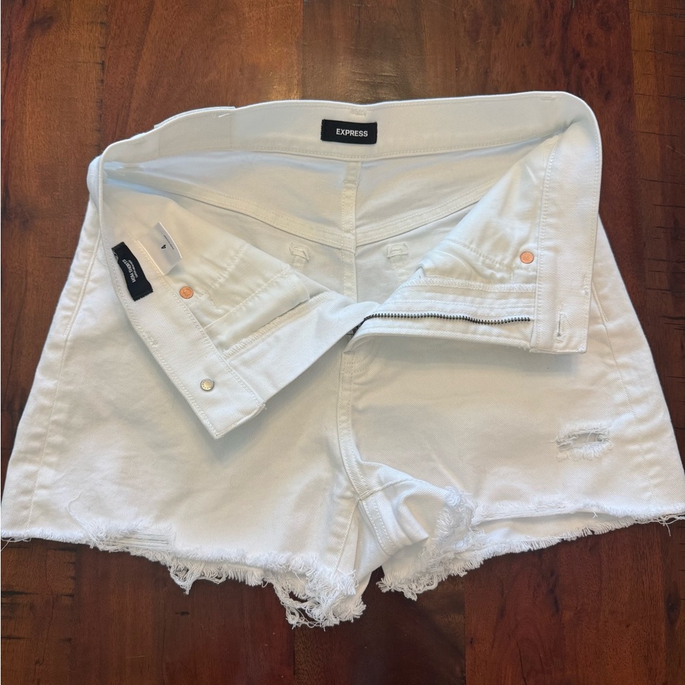 Express White Jean Shorts with Distressed Hem
